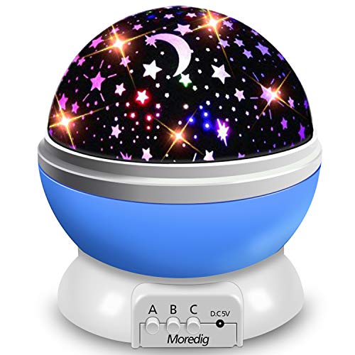 Product Cover Starry Night Light Projector, Moredig 360 Degree Rotating Star Lamp Projector Galaxy with 8 Color Light Modes, for Kids Baby Bedroom Decoration- Blue