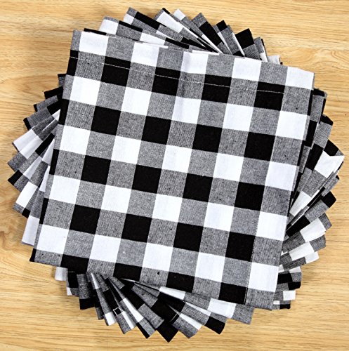 Product Cover Linen Clubs Pack of 12 Black -White 100% Cotton Yarn Dyed Gingham Check Dinner Napkins 18x18Inch,Clambake Beach Party Nautical Dinner Napkins as Well Offered