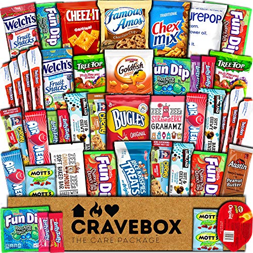 Product Cover CraveBox Care Package (45 Count) Snacks Cookies Bars Chips Candy Ultimate Variety Gift Box Pack Assortment Basket Bundle Mixed Bulk Sampler Treats College Students Office Fall Back to School Halloween