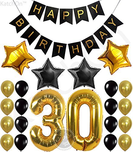 Product Cover 30th Birthday Party Decorations KIT - Happy Birthday Banner, 30th Gold Number Balloons,Gold and Black, Number 30, Perfect 30 Years Old Party Supplies,Free Bday Printable Checklist