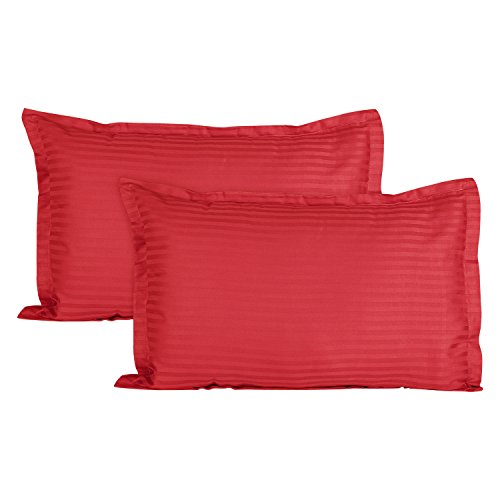 Product Cover Ahmedabad Cotton Luxurious Sateen Striped Pillow Cover/Case Set (2 Pcs) 300 Thread Count - Tomato Red