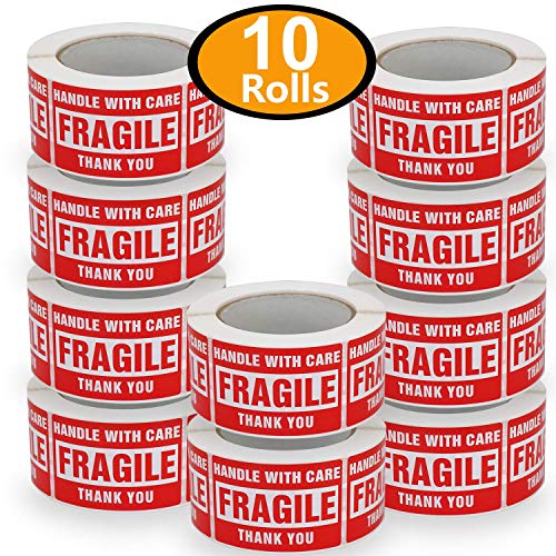 Product Cover 10 Rolls/5000 Labels,Handle with Care-Fragile-Thank You, Red Warning Shipping Label Stickers (2