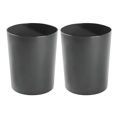 Product Cover mDesign Round Metal Small Trash Can Wastebasket, Garbage Container Bin for Bathrooms, Powder Rooms, Kitchens, Home Offices - Durable Steel, 2 Pack - Black
