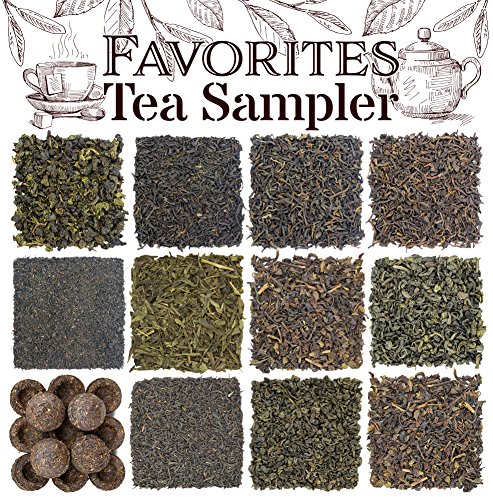 Product Cover Favorites 12-Variety Loose Leaf Tea Sampler with Green, Black, Oolong, and Pu-erh Loose Tea Assortment (12-tin Variety Pack); Makes 250+ Cups of Tea