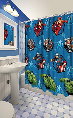 Product Cover Marvel All New Fabric Shower Curtain Set 12 Matching Hooks (Avengers)