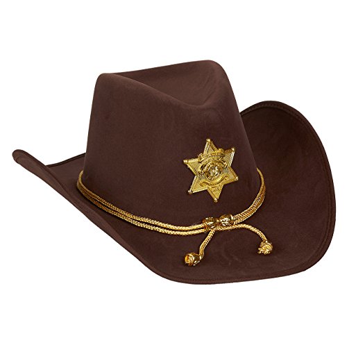 Product Cover Juvale Novelty Felt Cowboy Sheriff's Hat - Fun Party Outfit Costume with Gold Braid for Halloween, Office Parties