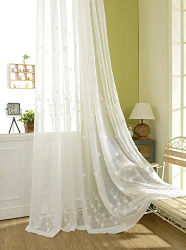 Product Cover VOGOL Semi-Sheer Elegant Embroidered Solid White Rod Pocket Window Curtains/Drape/Panels/Treatment 54 x 84,Two Panels