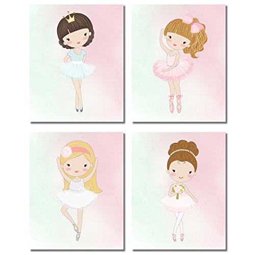 Product Cover Cute Ballerina Dancer Girl Prints - Bedroom Playroom Wall Art Decor Prints - Set of 4 (8 inches x 10 inches) Photos