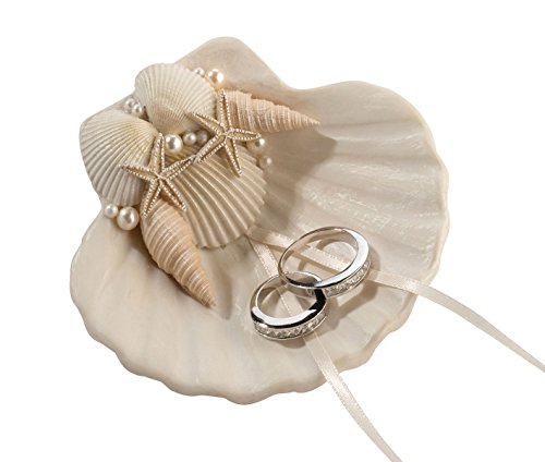 Product Cover Lillian Rose Fashionable Ring Pillow Alternative Coastal Seashell Holder, Multicolor