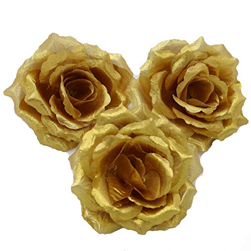 Product Cover Silk Flowers Wholesale 100 Artificial Silk Rose Heads Bulk Flowers 10cm for Flower Wall Kissing Balls Wedding Supplies (Gold)