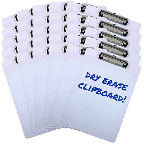 Product Cover Clipboard Dry Erase Surface 9'' x 12.5'' Letter Size Low Profile Clip Whiteboard (Pack of 30)