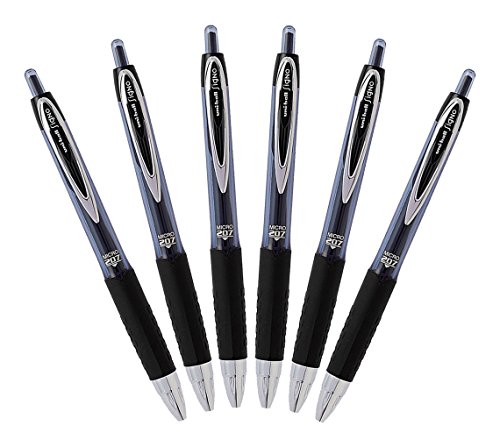 Product Cover Uni-Ball Signo 207 Retractable Gel Pen, 0.5mm Micro Point, Black, Pack of 6