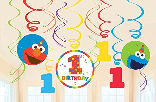 Product Cover Sesame Street 1st Birthday 'Elmo Turns One' Hanging Swirl Decorations (12pc)