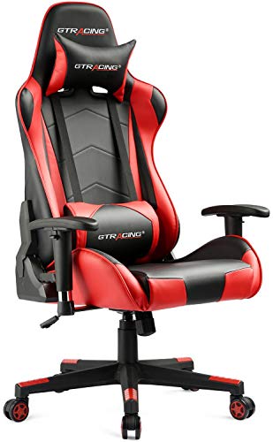 Product Cover GTRACING Gaming Chair Racing Office Computer Game Chair Ergonomic Backrest and Seat Height Adjustment Recliner Swivel Rocker with Headrest and Lumbar Pillow E-Sports Chair Red