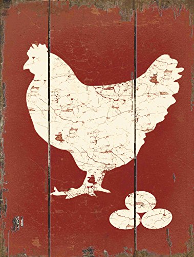 Product Cover Barnyard Designs White Hen Laying Fresh Eggs Retro Vintage Wood Plaque Bar Sign Country Home Decor 15.75