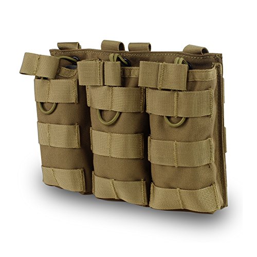 Product Cover Outry M4 M16 AR-15 Type Magazine Pouch Mag Holder - Triple/Double/Single Airsoft MOLLE Mag Pouch - Open Top Version - Triple - Tan/Coyote Brown