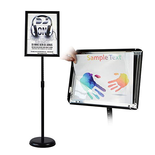 Product Cover T-SIGN Adjustable Pedestal Poster Stand Aluminum Snap Open Frame for 8.5 x 11 Inch, Vertical and Horizontal View Sign Displayed, Black, Round Base