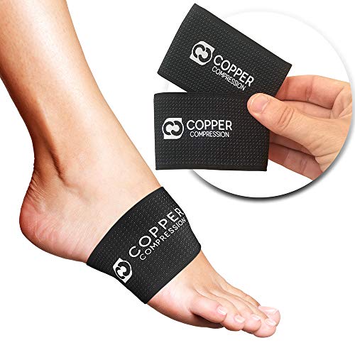 Product Cover Copper Compression Copper Arch Support - 2 Plantar Fasciitis Braces/Sleeves. Guaranteed Highest Copper Content. Foot Care, Heel Spurs, Feet Pain, Flat Arches (1 Pair Black - One Size Fits All)