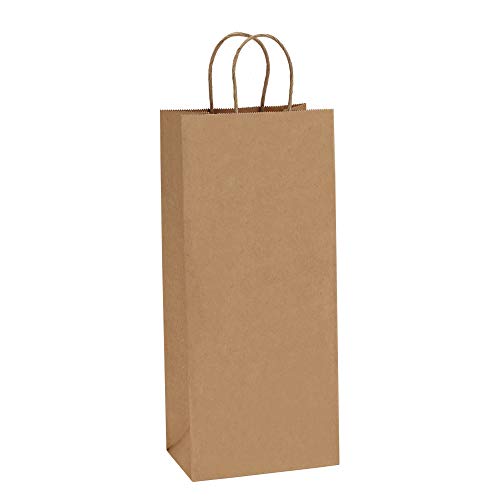 Product Cover BagDream Kraft Paper Bags 5.25x3.25x13 Inches 50Pcs Wine Bags Paper Gift Bags Kraft Bags Retail Bags Brown Paper Wine Bags with Handles Bulk