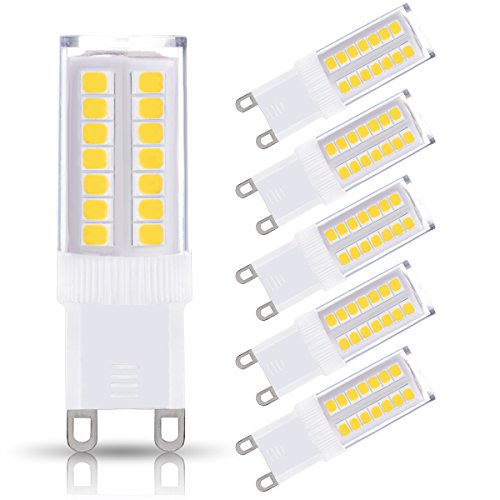 Product Cover JandCase G9 LED Light Bulbs, 5W (40W Halogen Equivalent), 400LM, Daylight White (6000K), G9 Base, Not Dimmable, G9 Daylight White Bulbs for Home Lighting (Pack of 5)