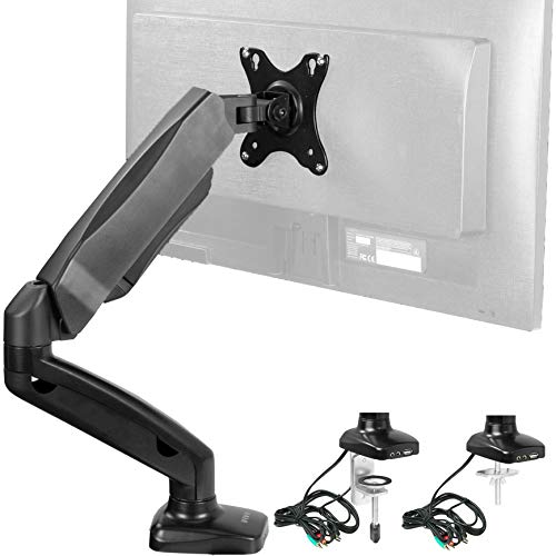 Product Cover VIVO Single Monitor Height Adjustable Counterbalance Pneumatic Desk Mount Stand with USB and Audio Ports | Universal Fits Screens up to 27 inches (STAND-V001OU)