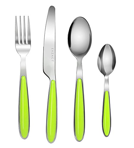 Product Cover Exzact 24PCS Flatware Set Colored - Stainless Steel Silverware/Cutlery With Color Handles - 6 x Forks, 6 x Dinner Knives, 6 x Dinner Spoons, 6 x Teaspoons (Green x 24)