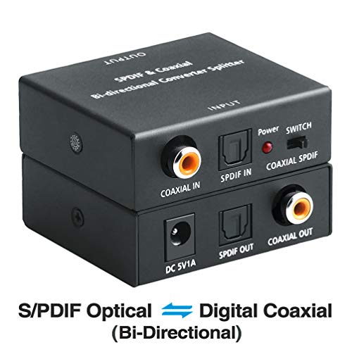 Product Cover Optical-to-Coaxial or Coax-to-Optical Digital Audio Converter Adapter, Bi-Directional Digital Coaxial to/from SPDIF Optical (Toslink) Audio Signal Converter/Repeater by ROOFULL
