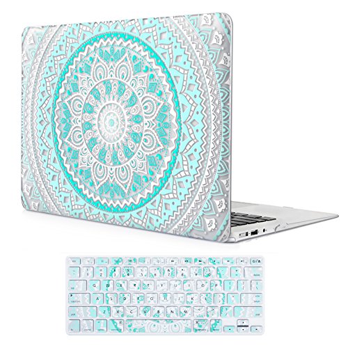 Product Cover iCasso MacBook Air 11 inch Case Rubber Coated Glossy Hard Shell Plastic Protective Cover for MacBook Air 11 inch Model A1370/A1465 with Keyboard Cover (Blue&White Medallion)