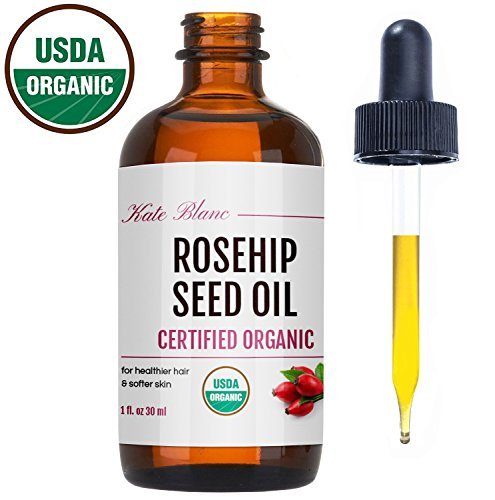 Product Cover Rosehip Seed Oil by Kate Blanc. USDA Certified Organic, 100% Pure, Cold Pressed, Unrefined. Reduce Acne Scars. Essential Oil for Face, Nails, Hair, Skin. Therapeutic AAA+ Grade (1 oz)