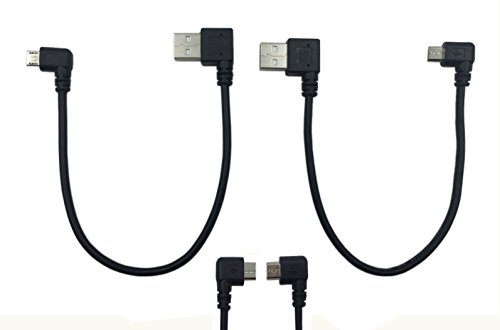 Product Cover Cerrxian 9Inch Micro USB Cable Combo Left & Right Angle Micro USB 5 Pin Male to USB 2.0 Type A Right Angle Male Data Sync and Charge Cable for Samsung, HTC, Motorola, Nokia, Android,(Black)(2-Pack) R