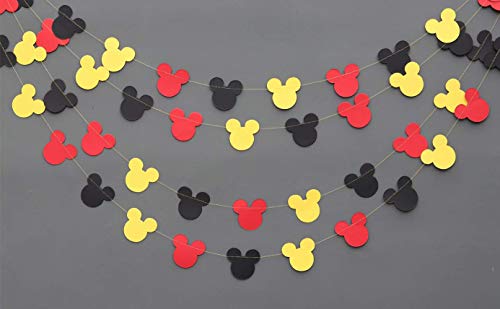 Product Cover Mickey Mouse Garland - Paper Garland -Party Supplies - Club House Inspiration - Mickey Head Garland - Tricolor Mickey Head Garland Mickey Paper garland, Birthday decor Mickey garland Mickey decoration