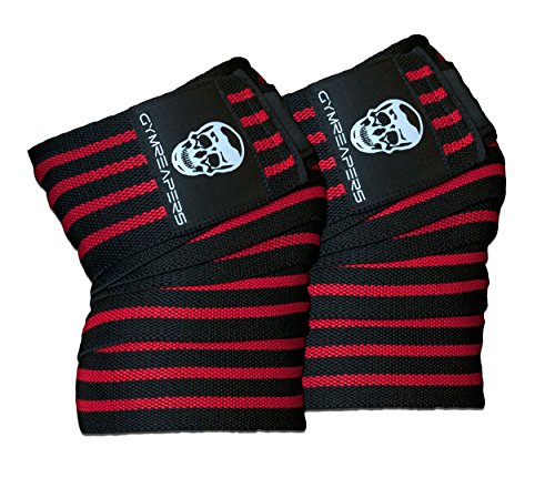 Product Cover Gymreapers Knee Wraps (Pair) with Straps for Squats, Weightlifting, Powerlifting, Leg Press, and Cross Training - Flexible 72