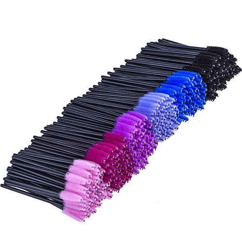 Product Cover eBoot 300 Pieces Colored Disposable Mascara Wands Eyelash Eye Lash Brush Makeup Applicators Kit (Black Handle, Multicolor Head)