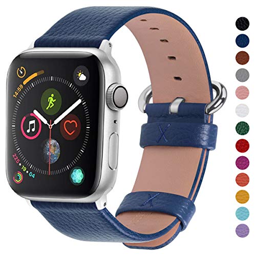 Product Cover Fullmosa Compatible Apple Watch Band 38mm 40mm 42mm 44mm Calf Leather Compatible iWatch Band/Strap Compatible Apple Watch Series 5 Series 4 Series 3 Series 2 Series 1,38mm 40mm Dark Blue