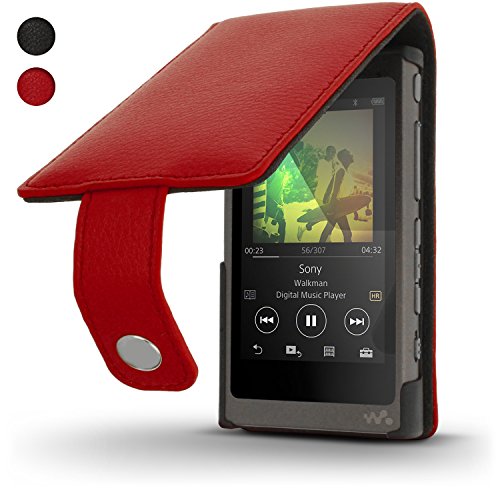 Product Cover iGadgitz U6341 Red Leather Flip Case Cover for Sony Walkman NW-A35 NW-A40 NW-A45 MP3 Player with Magnetic Closure + Screen Protector