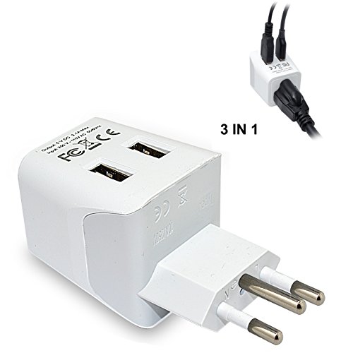 Product Cover Brazil Travel Adapter Plug by Ceptics With Dual USB - USA Input - Type N - Ultra Compact - Perfect for Cell Phones, Laptop, Camera Chargers, iWatch and More (CTU-11C)