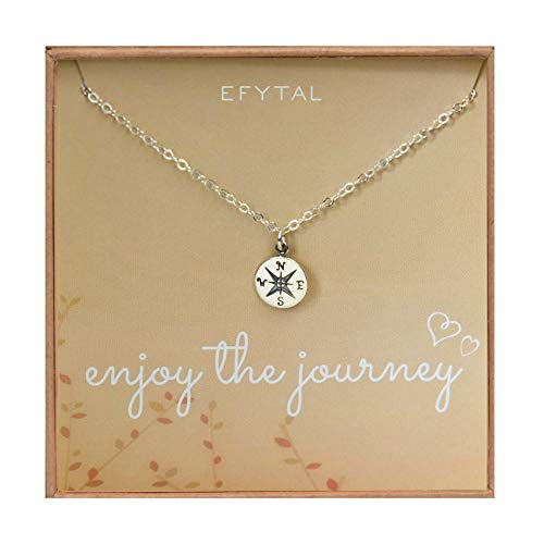 Product Cover EFYTAL Graduation Gifts for Her, Sterling Silver Compass Necklace on Enjoy The Journey Card, New Grad Gift, Jewelry for Travel or Long Distance For Women