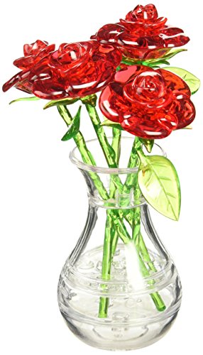 Product Cover Bepuzzled Original 3D Crystal Jigsaw Puzzle - Red Roses in Vase DIY Assembly Brain Teaser, Fun Model Toy Gift Flower Decoration for Adults & Kids Age 12 and Up, 44 Pieces (Level 2)