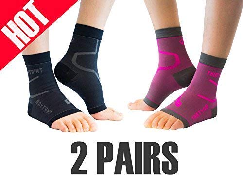 Product Cover Thirty48 Plantar Fasciitis Socks, 20-30 mmHg Foot Compression Sleeves for Ankle/Heel Support, Increase Blood Circulation, Relieve Arch Pain, Reduce Foot Swelling (Black & Pink (2 Pairs), Small)