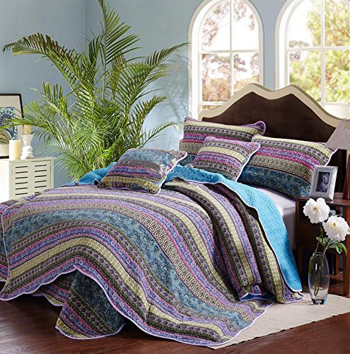 Product Cover Striped Jacquard Style 2-Piece Patchwork Bedspread Quilt Sets 100% Cotton Twin