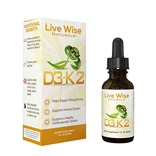 Product Cover Vitamin D3 with K2 Liquid Drops, All Natural, Non GMO, 1208IU D3 and 25mcg K2 (MK7) Per Serving, Strengthen Bones, Boost Immune System and Energy Levels.