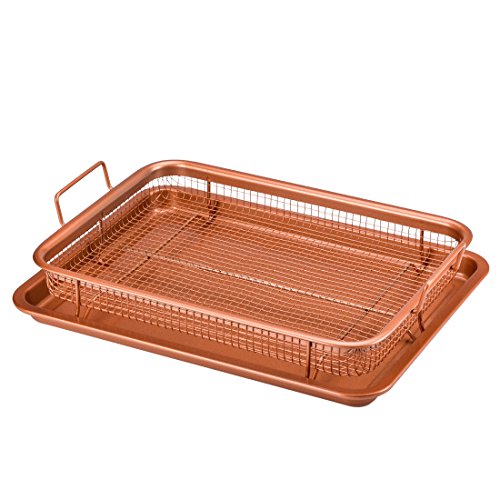 Product Cover Copper Chef Crisper Tray - Non Stick Cookie Sheet Tray And Air Fry Mesh Basket Set, Transform Your Oven Into Oil Free Air Fryer