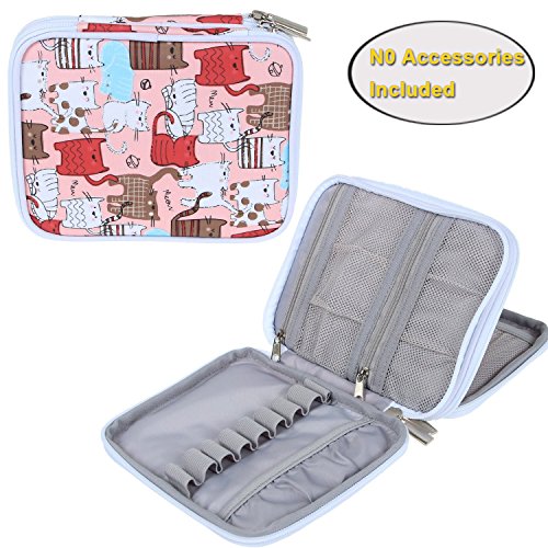 Product Cover Teamoy Crochet Hook Case, Organizer Zipper Bag with Web Pockets for Various Crochet Needles and Knitting Accessories, Well Made, Small Volume and Easy to Carry, Cats Pink(No Accessories Included)