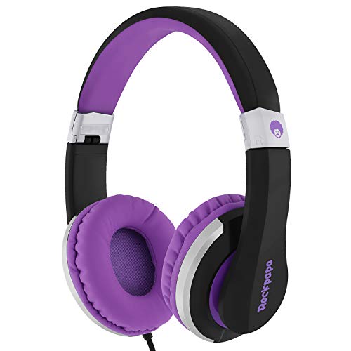 Product Cover RockPapa I22 Foldable Adjustable On Ear Headphones with Microphone for Kids/Adults iPhone iPad iPod Tablets MP3/4 DVD Computer Black/Purple