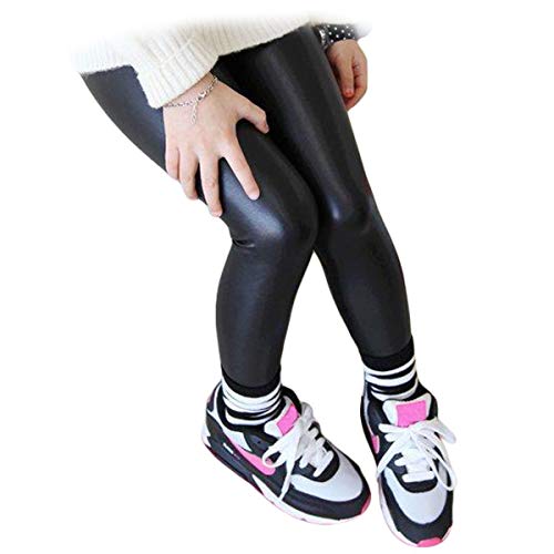 Product Cover Hiigoo Girls Black Elasticity Faux Leather Pants Kids Thick Leggings Warmth Trousers for 2-14 Years Old Children