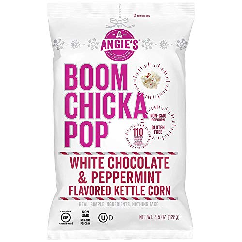 Product Cover Angie's Boom Chicka Pop Holidrizzle Kettle Corn Holiday White Chocolate Peppermint ONE 4.5 oz.Bag