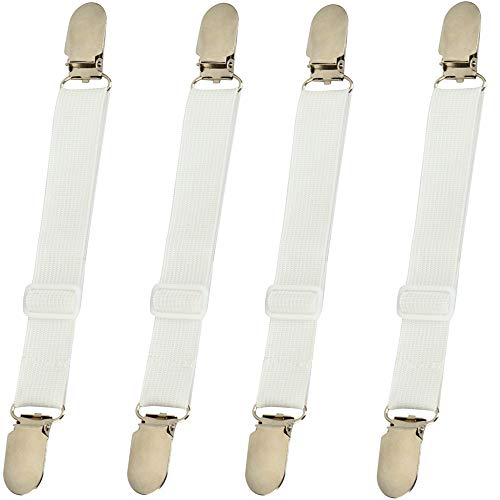 Product Cover 4Pcs Elastic Bed Mattress Sheet Clips Grippers Straps Suspender Fasteners Holder (4pcs White)