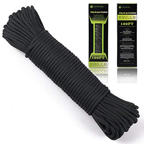 Product Cover CAMPSNAIL 550 Paracord Lanyard Parachute Cord - Type III 7 Strand 100% Nylon Rope (Black, 50ft)