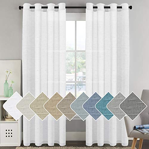Product Cover H.VERSAILTEX Window Treatments Linen Curtain Panels Open Weave White - Natural Linen Blended Sheer Curtains with Nickel Grommet for Living Room, Privacy Assured (52 by 96 Inch, Set of 2)