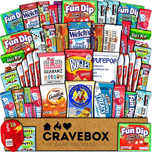 Product Cover CraveBox Care Package (50 Count) Snacks Cookies Bars Chips Candy Ultimate Variety Gift Box Pack Assortment Basket Bundle Mixed Bulk Sampler Treats College Students Office Fall Semester Back to School